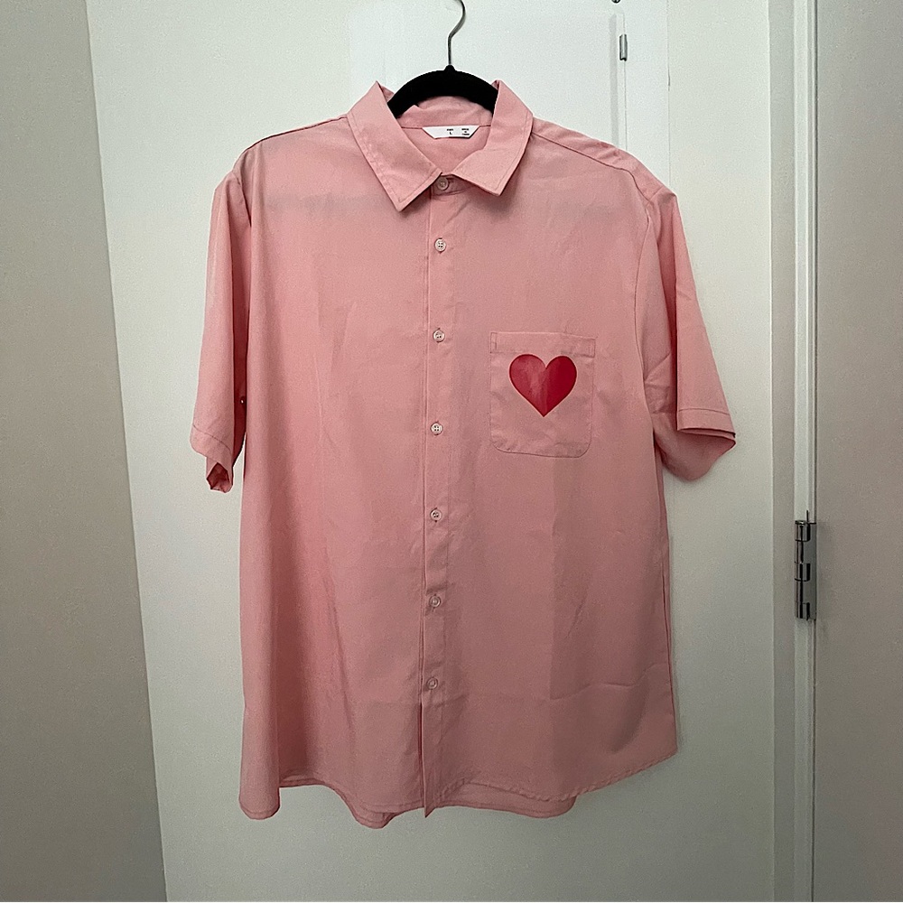 Pink Heart Short Sleeve Shirt for Men’s L